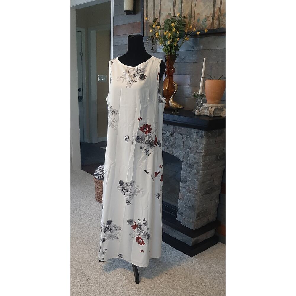 MISSLOOK White Tank Style A-Line Maxi Floral Dress Size L